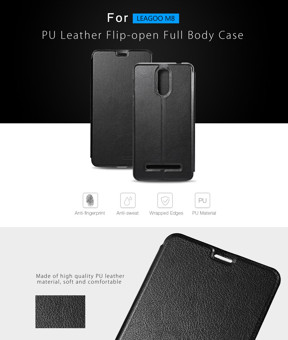 OCUBE PU Leather Full Body Phone Protective Case Foldable Stand for LEAGOO M8