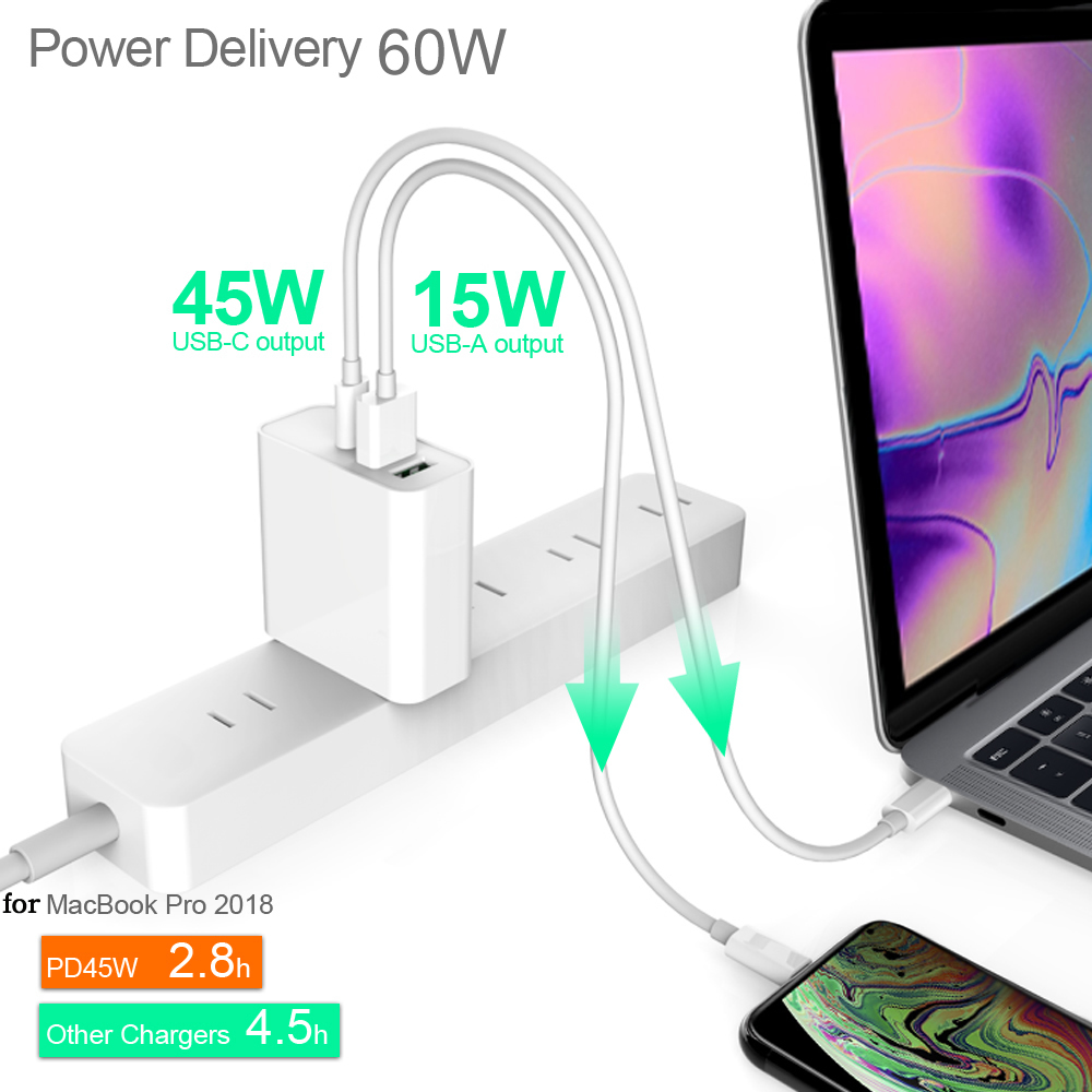 Cwxuan 60W USB C PD Power Adapter Type C with 3 Port USB Wall Fast Charger
