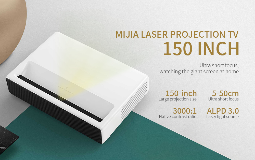 Xiaomi Mijia Ultra Short Throw 5000 ANSI Lumens Laser Projector 3000 : 1 T968 Cortex-A53 4-core 4K Android 6.0 ALPD 3.0 - English Version - White EU Plug
