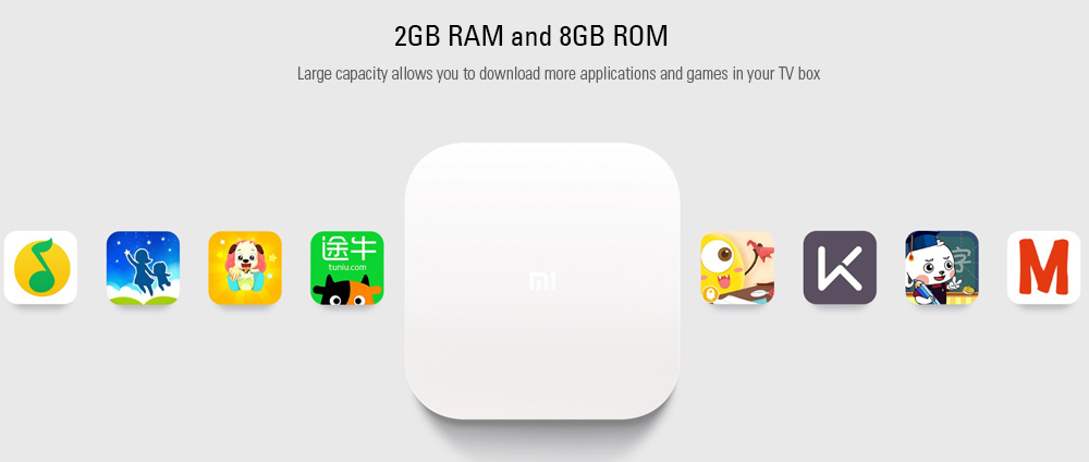 Original Xiaomi Mi Box 4 Bluetooth Voice Control TV Box Amlogic S905L / 2GB RAM + 8GB ROM /  2.4G Wi-Fi / BT4.1+ EDR / Supports 4K HDR / H.265 - White