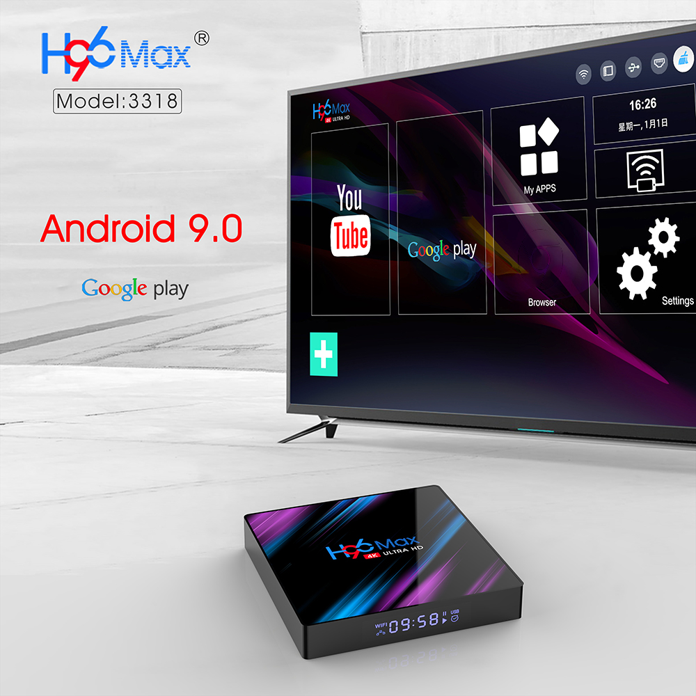 H96 Max 3318 TV Box Android 9.0 Rockchip 3318 / Google Play / 2.4G + 5G WiFi / BT4.0 / USB3.0 / 4K - Black 2GB RAM+16GB ROM EU plug 