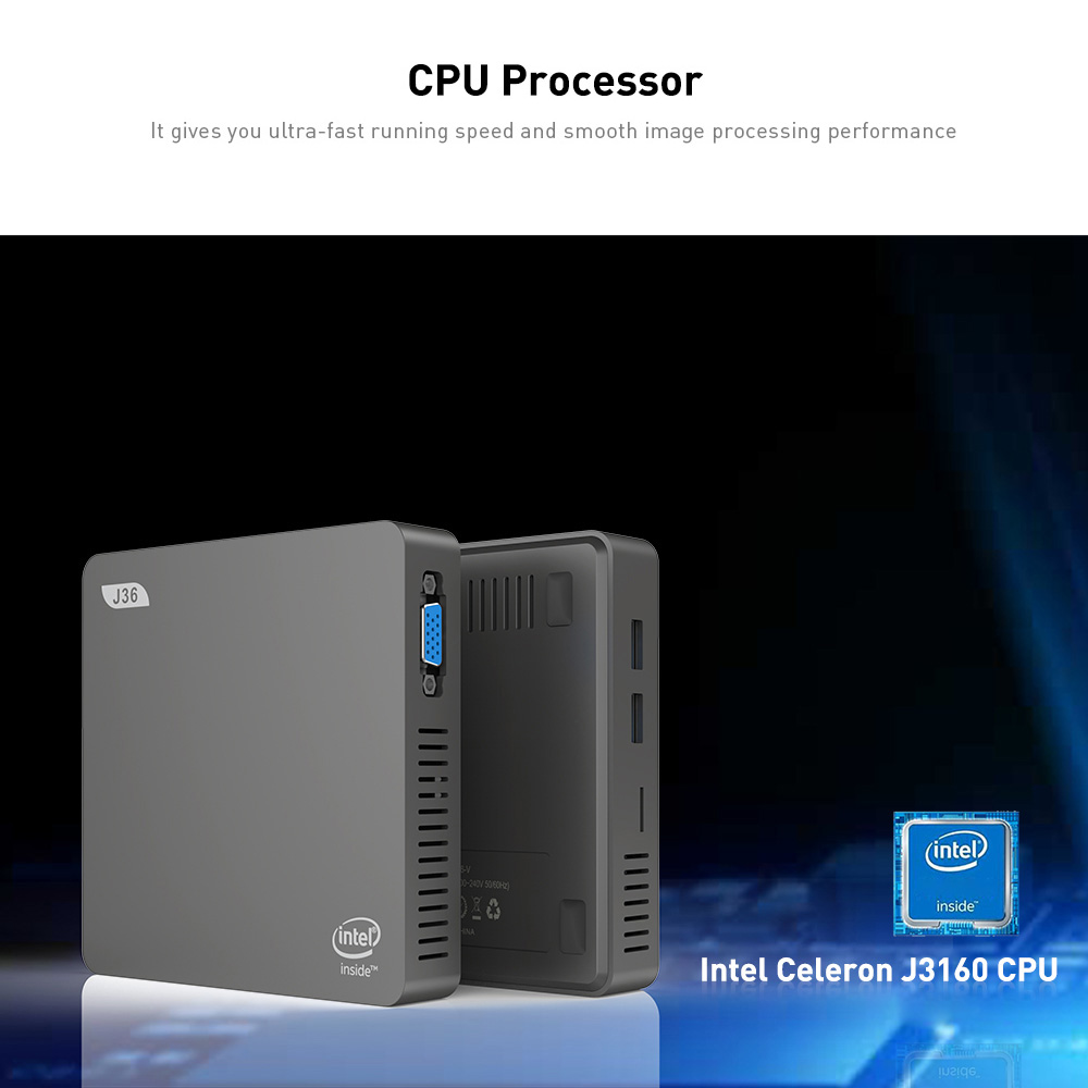 J36 - V Intel Celeron J3160 Home Office Mini PC 4GB RAM + 64GB EMMC Bluetooth 4.0