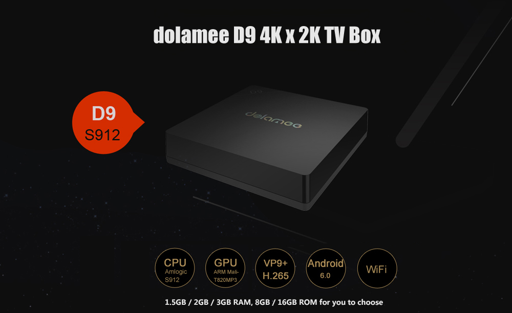 dolamee D9 4K x 2K TV Box with Amlogic S912 Octa-core CPU Android 6.0 with 16.1 64bit