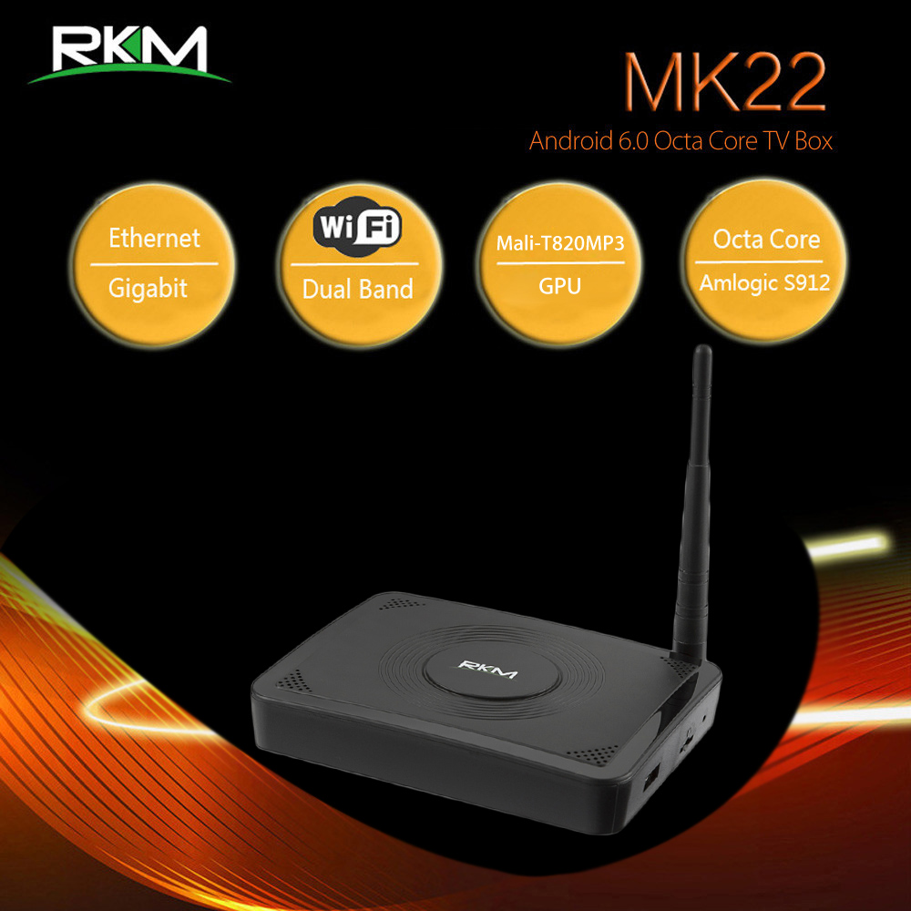 Rikomagic RKM MK22 TV Box Amlogic S912 Octa Core Android 6.0 2.4G + 5G Dual Band WiFi Bluetooth 4.0 3G DDR3 RAM 32G eMMC ROM